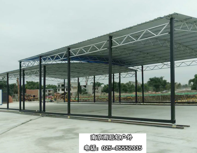 南京钢结构厂家定制移动式钢筋加工棚工地钢筋防护蓬彩钢瓦防雨篷