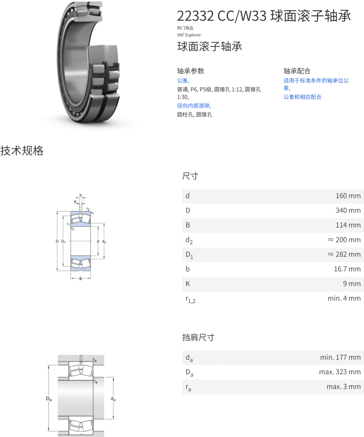 skf轴承 22332cc/w33