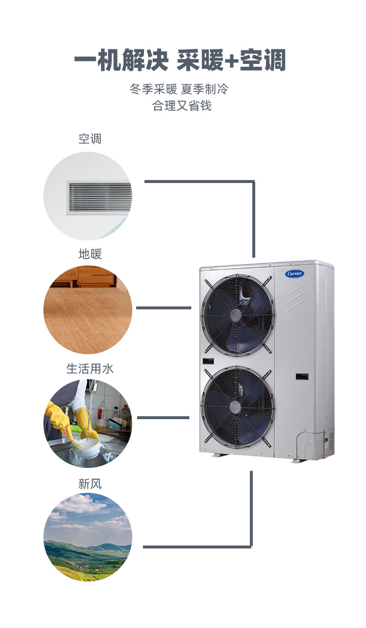 南京开利中央空调别墅中央空调地暖两联供水系统家用商用